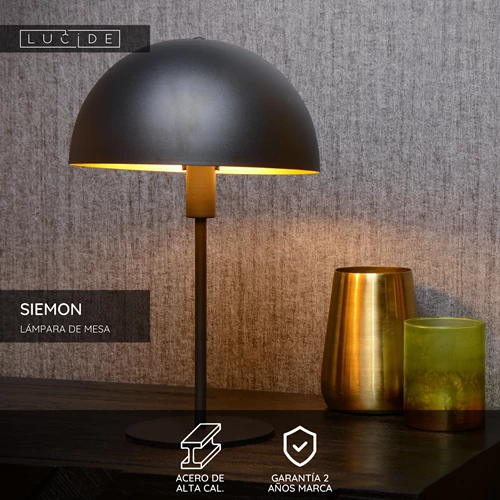 Lucide SIEMON - Lámpara de mesa - Ø 25 cm - 1xE14 - Negro - USP